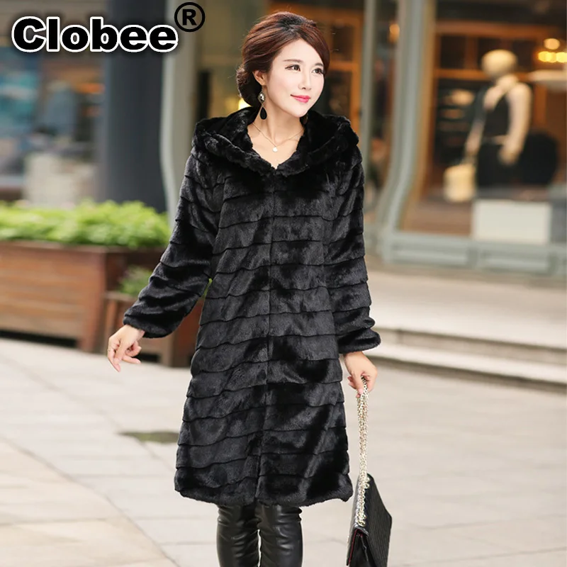 Пальто из искусственного меха норковая Меховая куртка зимнее длинное Полосатое