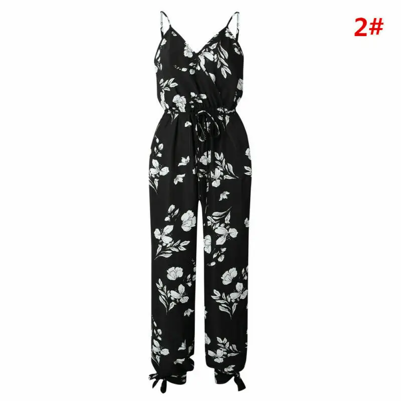 Женский комбинезон с ремешками летний праздничный широкими штанинами и v