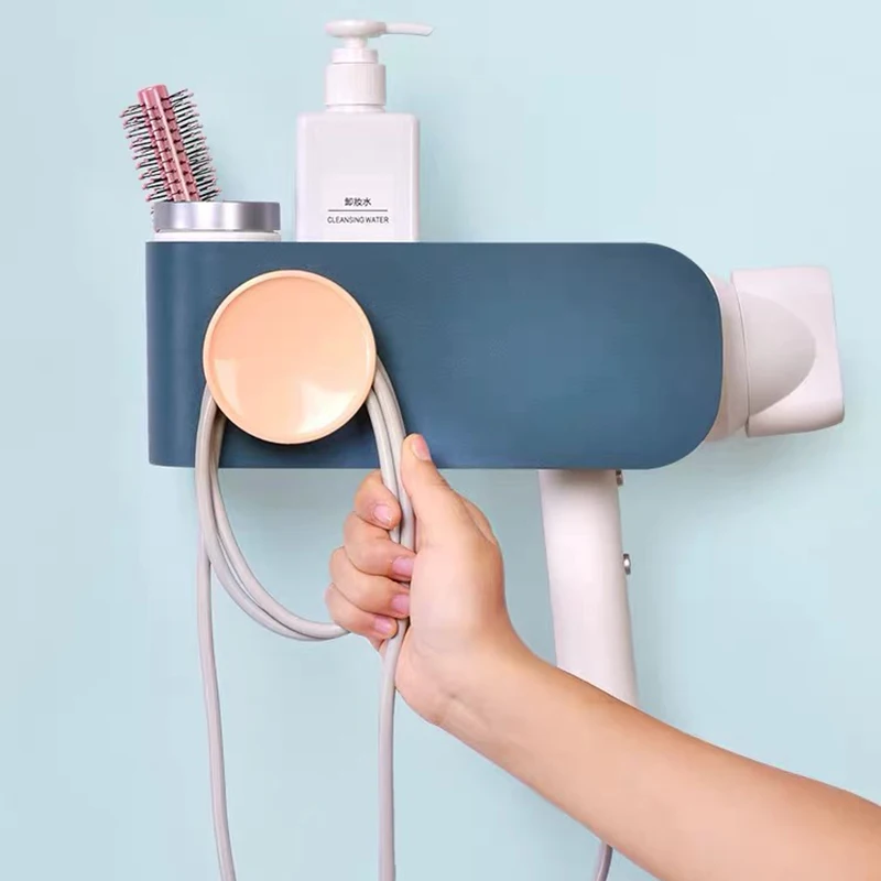 

Bathroom Rack Hair Dryer Shelf Shower Toilet Storage Plastic No Punching Organizer Suction wall type 15kg Bearing Household Item