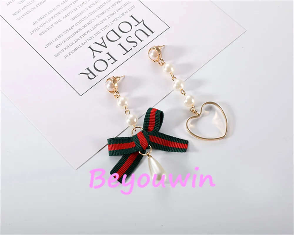 200pcs/lot fashion red green pearl heart style earrings wholesale stylish lady tassel for girl | Украшения и аксессуары