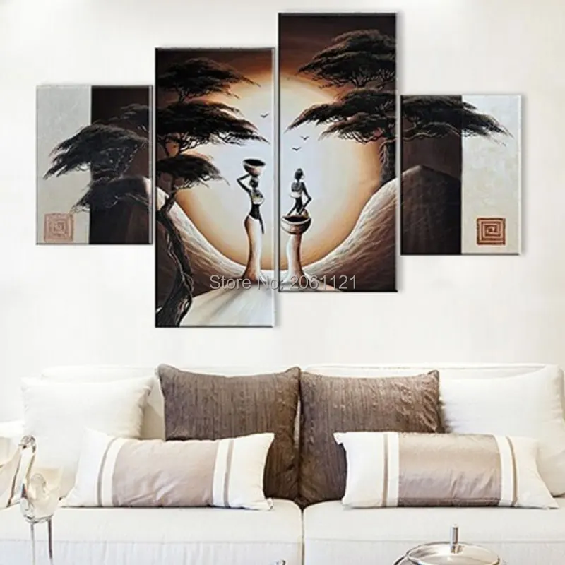 

hand painted modern african oil painting on canvas beige tree landscape modular painting wall pictures for living room