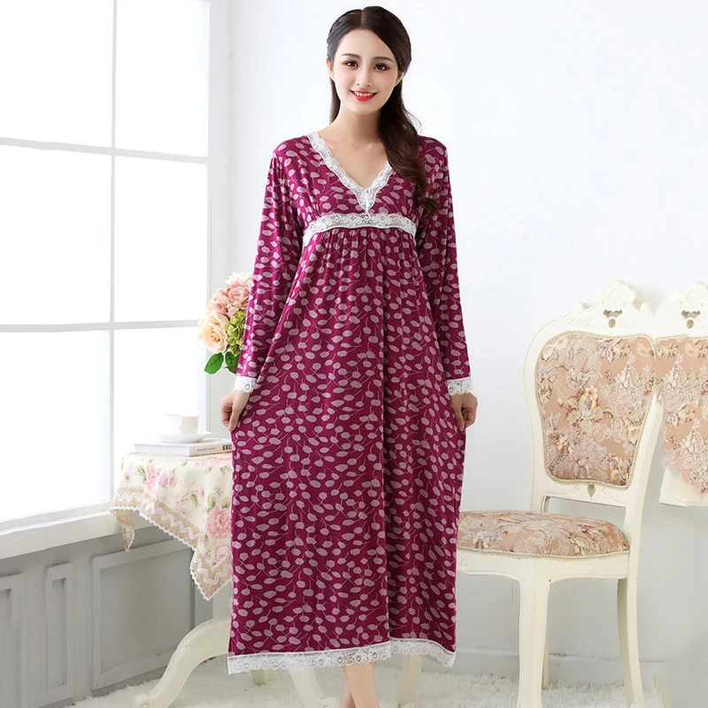 Sleepwear Cotton Modal Nightdress Women Home Wear Plus Size Princess Long Type Lace Nightgown Breathable Nightdress