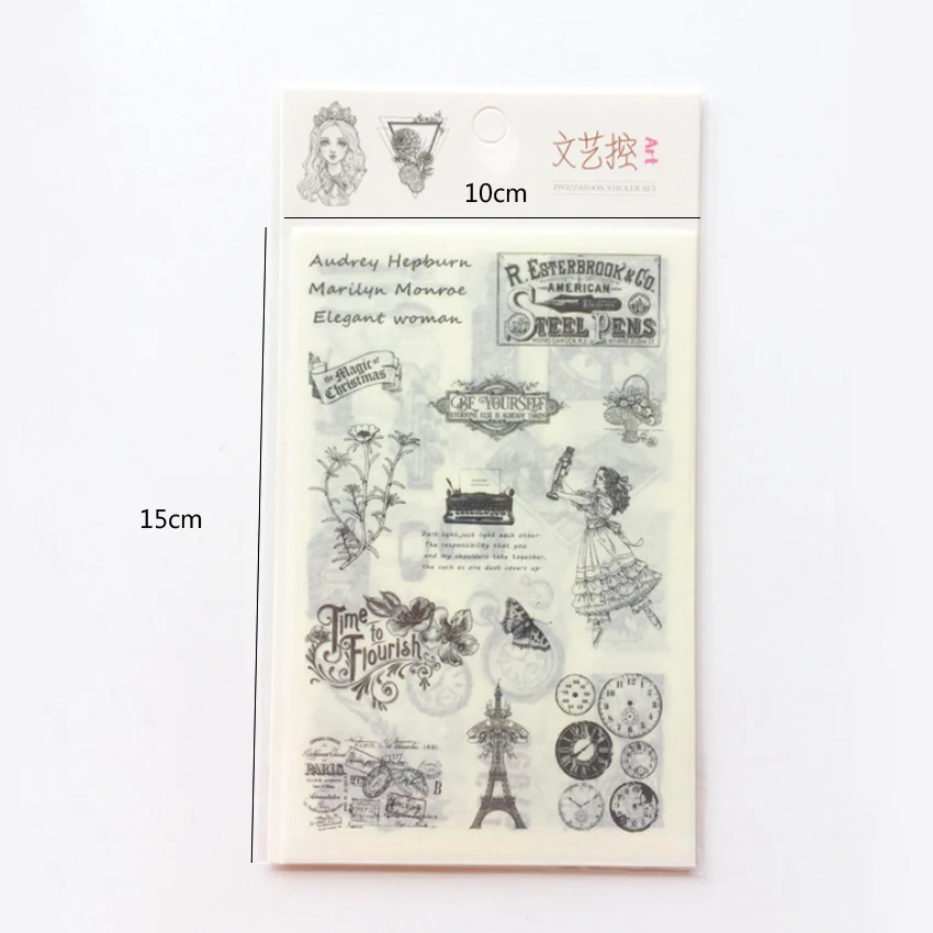 

6pcs/pack Black and White Classic European Literature and Art Retro-classic and Paper Sticker Diary Decoration Gifts for Kids