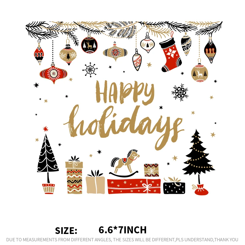 FGHGF Happy Holidays Heat Press Stickers Patch for Clothing DIY Ironing Transfers Accessory Appliques Festival Patches Badges | Дом и сад