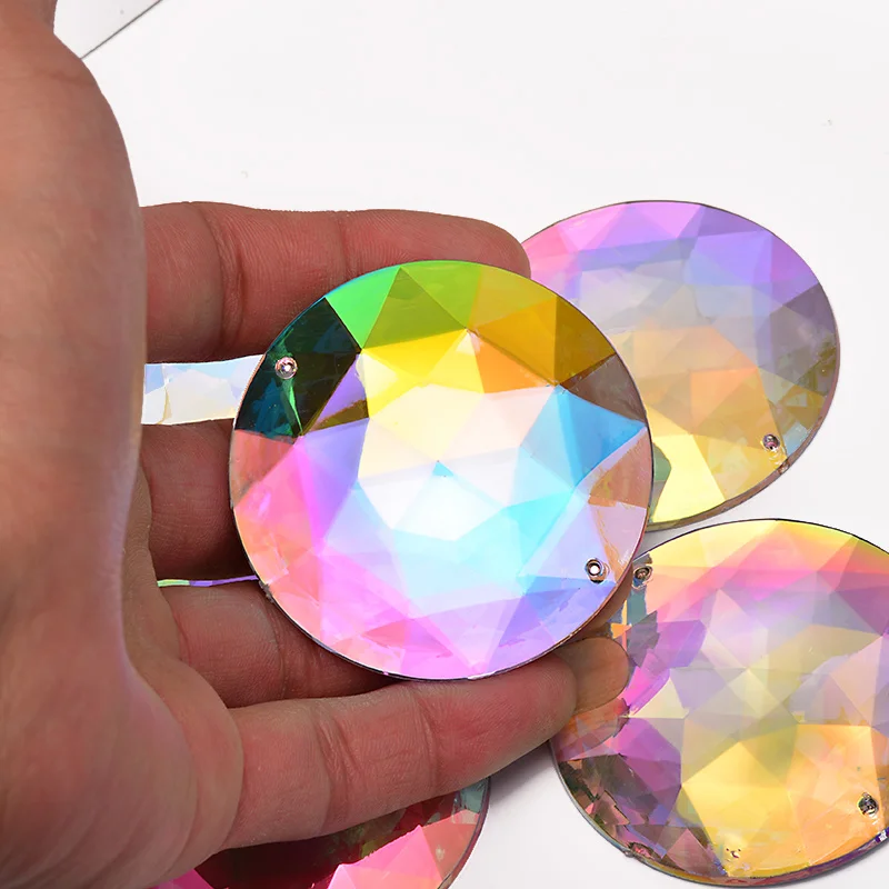 JUNAO 52mm Crystal AB Sewing Round Rhinestones Big Gems Acrylic Stones Flatback Strass Applique For Clothes Hat Bags Decoration | Дом и сад