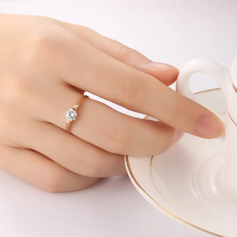 Vnox Для женщин розовое золото Цвет кольцо Мода кубический циркон камень