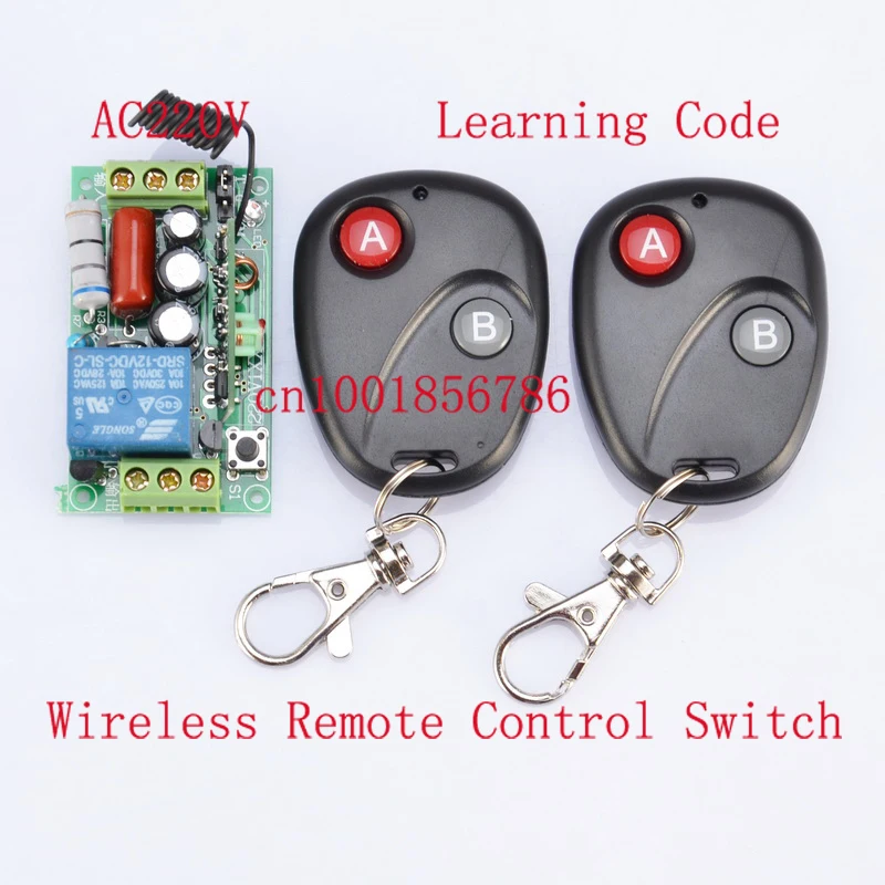 Receiver &amp 2Transmitter 220V 1CH 10A RF Wireless Remote Switch For Light Lamp LED SMD ON OFF Momenrary Toggle Latched Adjustable |