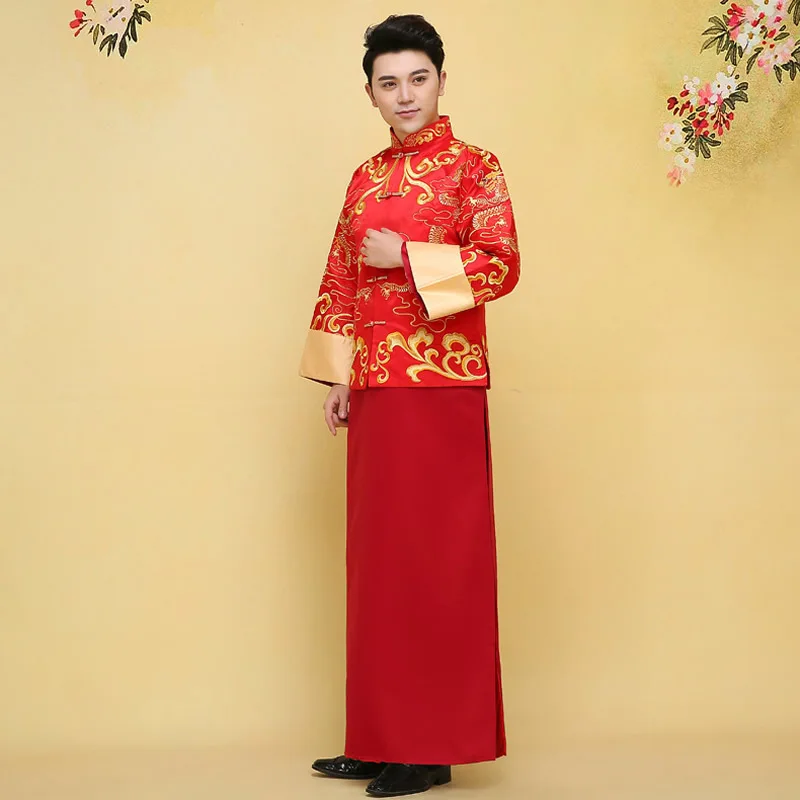 Традиционный свадебный атласный мужской Халат Чонсам для жениха китайское