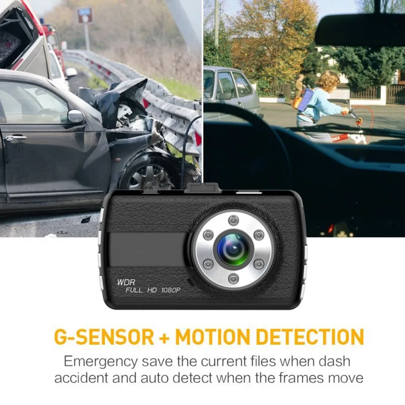 Двойная Автомобильная камера DVR 1080P Автомобильный рекордер 3 дюйма 150 градусов 6 Led