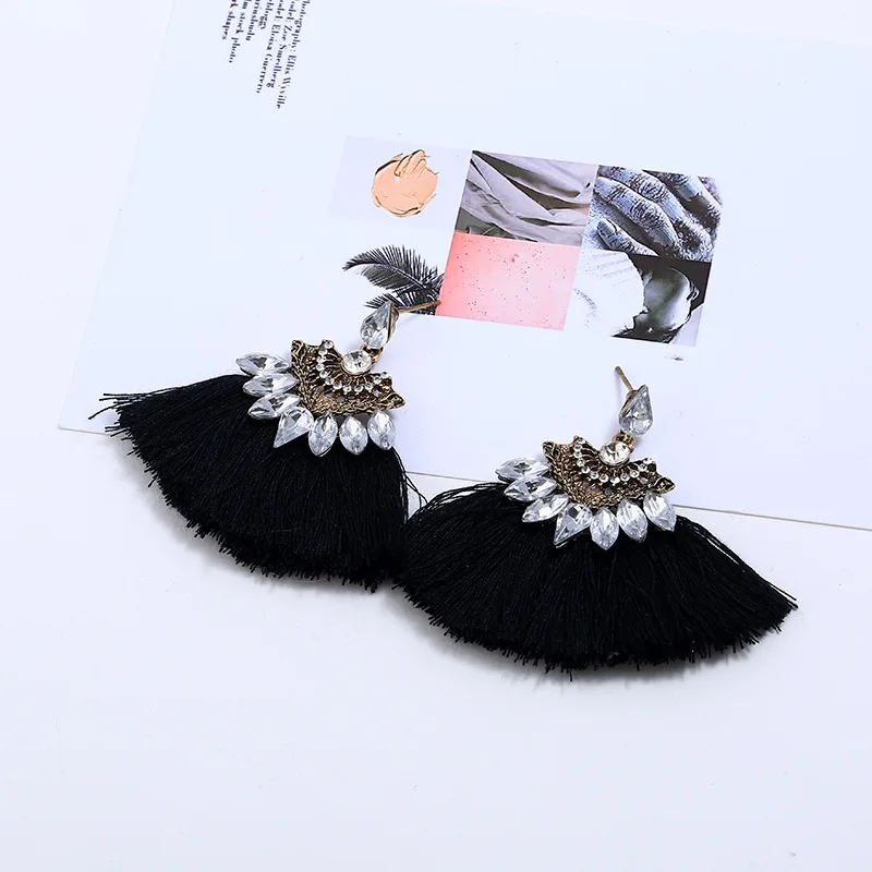 Богемные этнические Кристалл кисточкой Длинные висячие серьги Винтаж Boho длинной