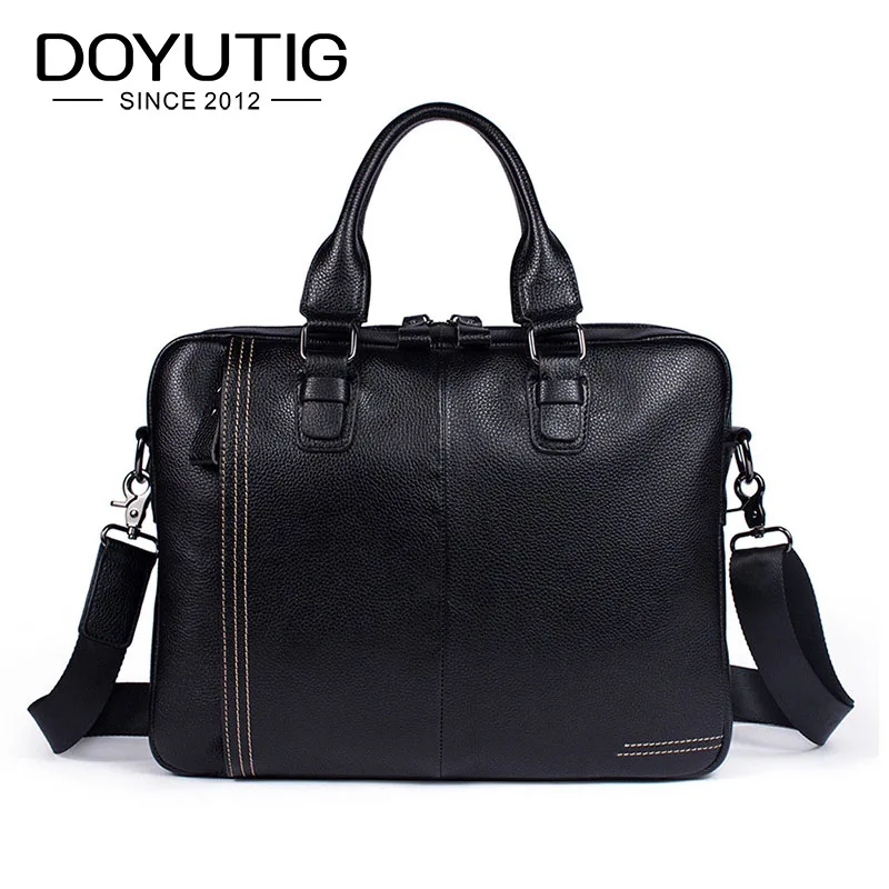 Модные мужские черные деловые портфели DOYUTIG из натуральной кожи сумка мессенджер