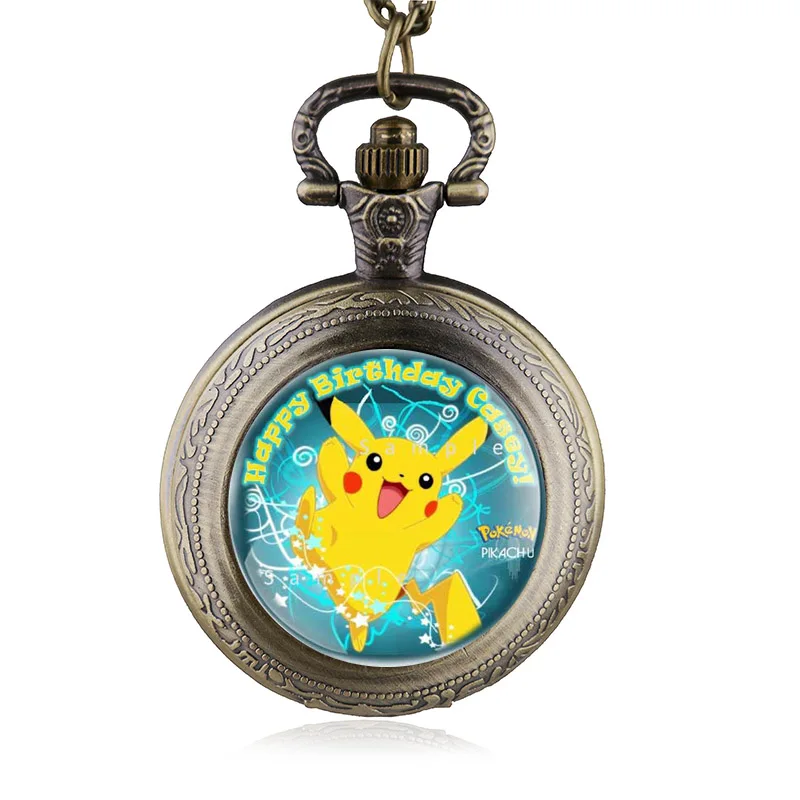 Кварцевые карманные часы Pokemon Pikachu винтажный стимпанк ожерелье с цепочкой лучший