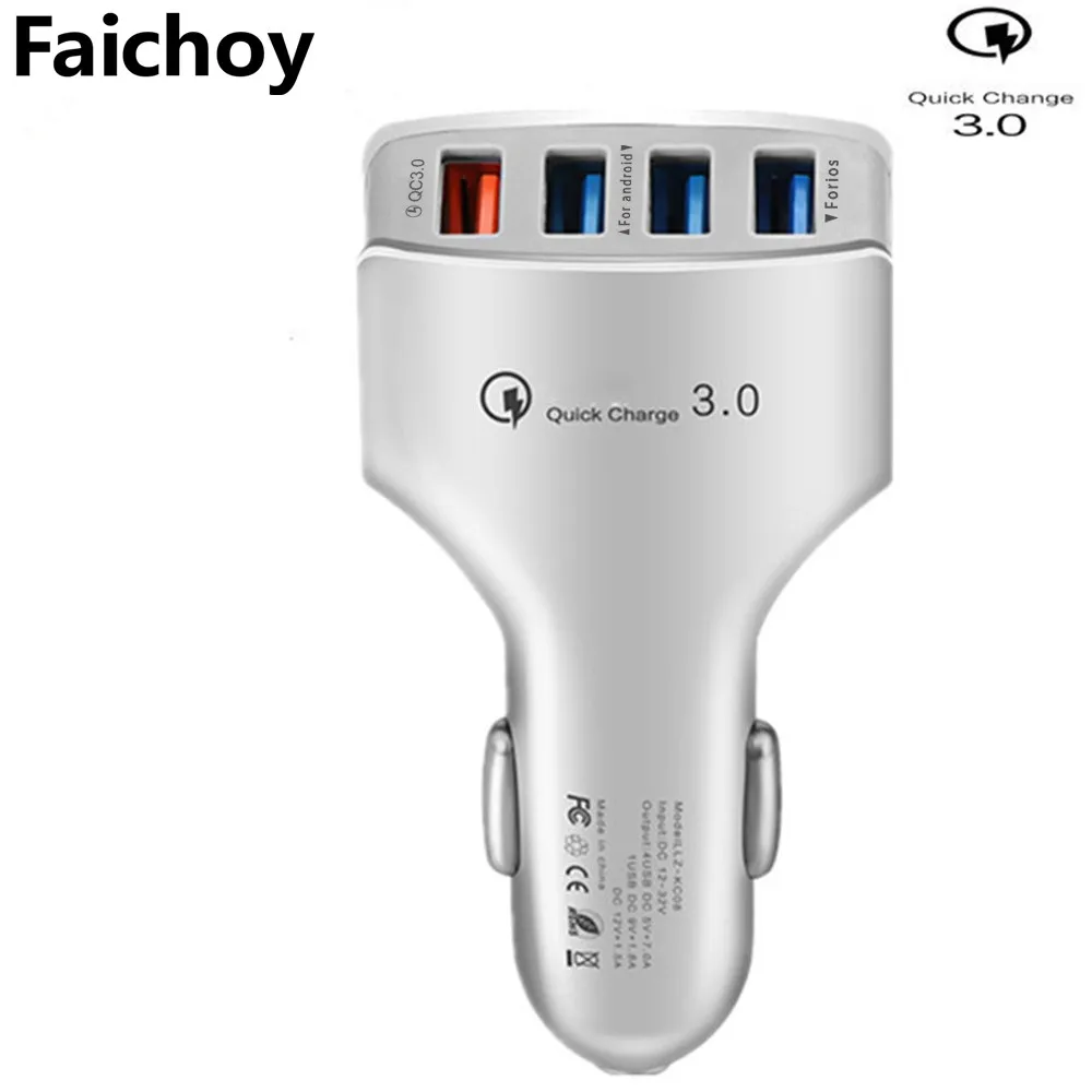 Faichoy хорошее QC3.0 быстрое зарядное устройство USB Автомобильное зарядное устройство 4 USB порта Адаптивное быстрое зарядное устройство для телефона адаптер для iPhone huawei Xiaomi Регистратор - Тип штекера: White  Not  Cable