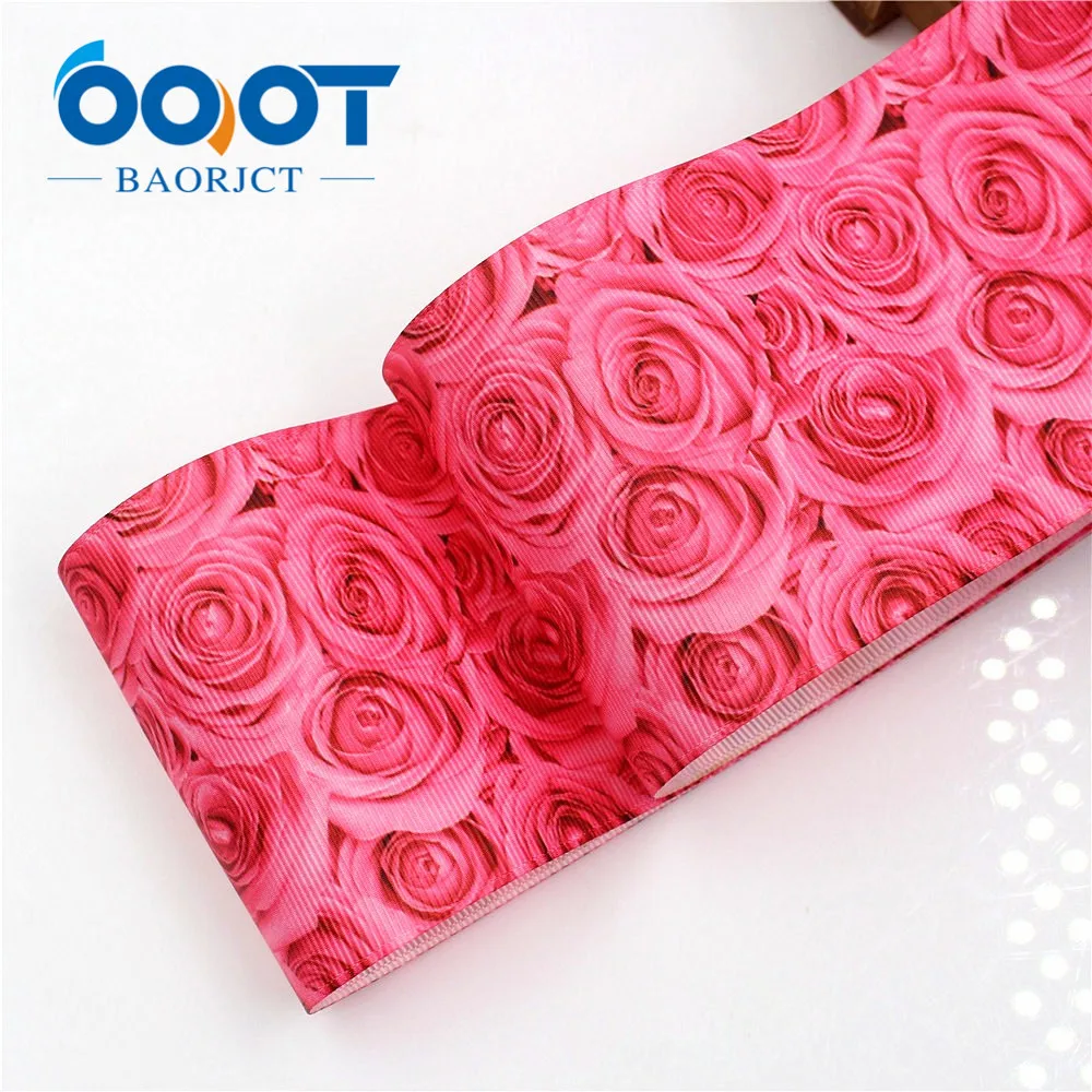 

OOOT BAORJCT I-18428-34 75 mm 10 yard cartoon flower Ribbons Thermal transfer Printed grosgrain Wedding Accessories DIY material