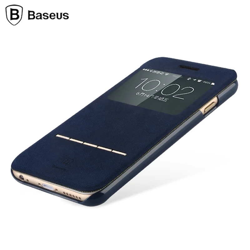 Genuine Baseus Terse Leather Window View Case For iPhone 6 4.7 inch Flip Cover With Holder Smart Touch Slim Stand |
