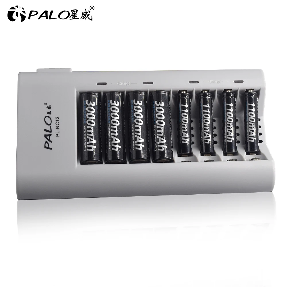 

PALO 8 Slots AA Battery Charger for 1.2V AA/AAA Ni-CD Ni-MH rechargeable Battery Intelligent Battery Charger with LED Light