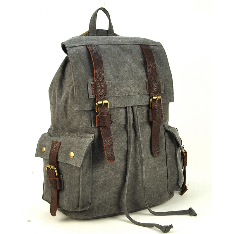 Мужской и женский холщовый рюкзак из натуральной кожи дорожный для школы на