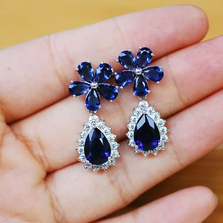 Роскошные серьги подвески с цветочным украшением из Earrring AAAAA Циркон cz 925 серебро