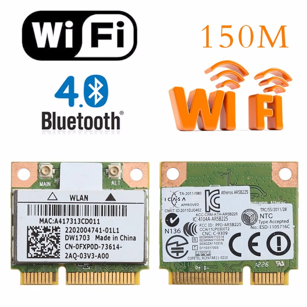 Беспроводная мини карта PCI Express Bluetooth V4.0 Wi Fi для Atheros AR5B225 DELL DW1703 CN 0FXP0D U1JA|Сетевые