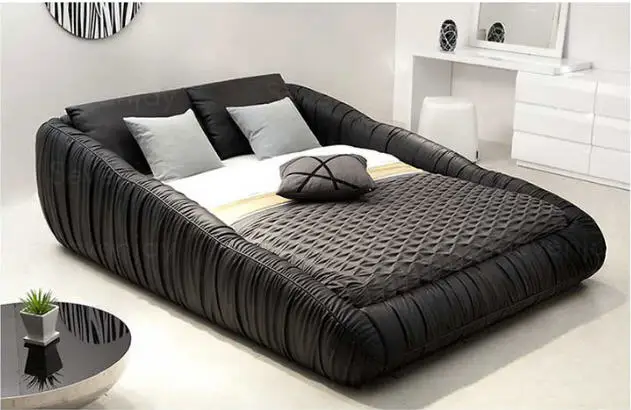 Современные мягкие кровати с рамой из натуральной кожи и хранением мебель для