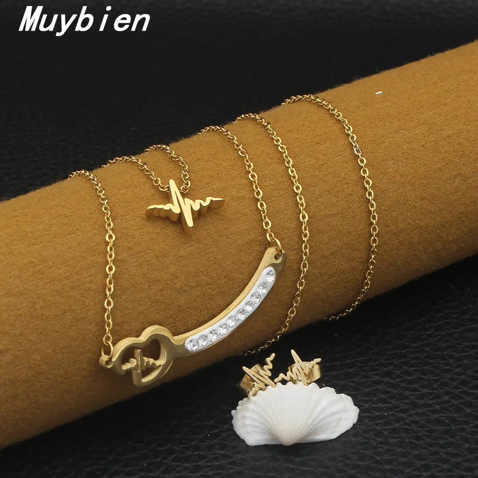 MUYBIEN Gold Color Lightning Ladies Necklace Earrings Jewelry Set Stainless Steel Charm Wedding Engagement Bijoux SGEKAXAJ | Украшения и