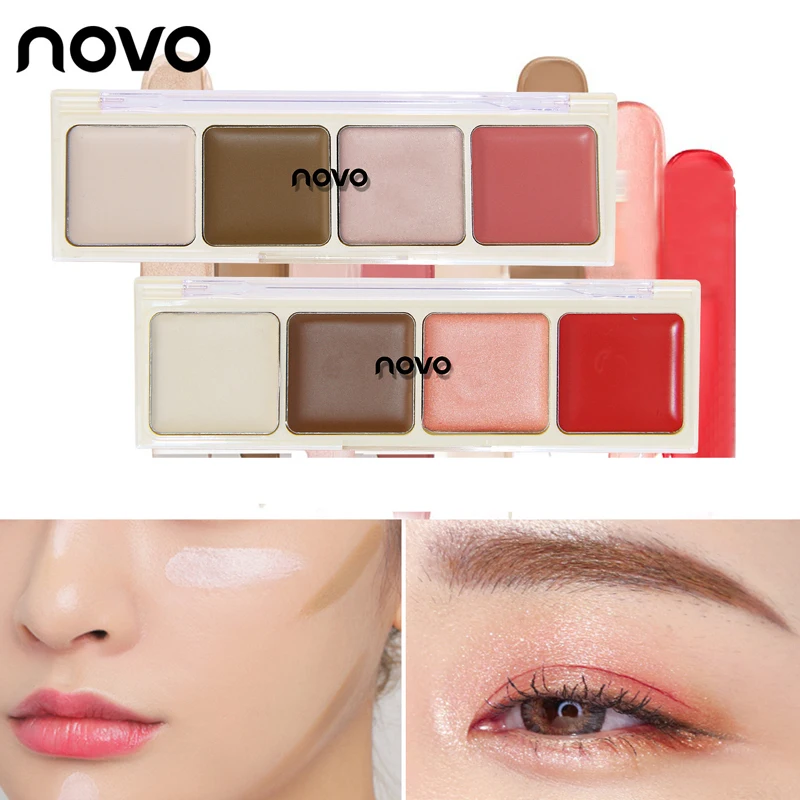 NOVO 3 in 1 Multi Use 4 Color Blush Palette Makup Necessary Naked Blusher Bronzer Powder Face Cosmetics Make Up | Красота и здоровье