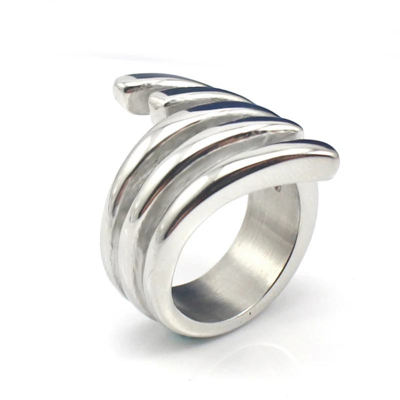 Fashion Punk Style 316L Stainless Steel Metal High Polish Summer Unique Women Angel Wing Ring Bird Feather Design Silver|feather ring|designer