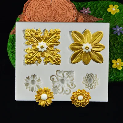 5 цветов помадка форма для торта роза клевер хризантема шоколада печенья граница