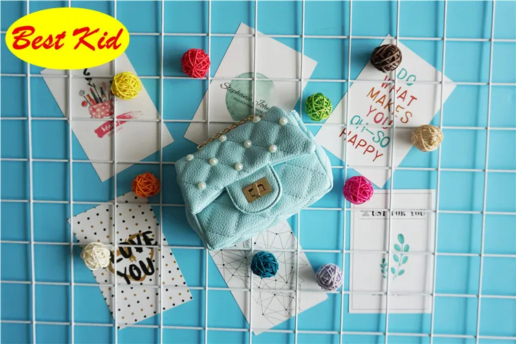 Sky blue Bestkid сумки! Новые детские сумки на плечо с подсолнухами и жемчугом, милая бусина, сумки-мессенджеры для малышей, кожаный кошелек для монет, SMT048 - Цвет: Sky blue