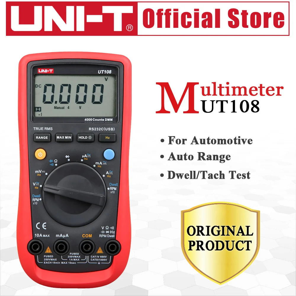 UNI-T UT108 портативный, автомобильный многоцелевой мультиметр с автоматическим диапазоном USB PC подключения AC DC V/A Ом