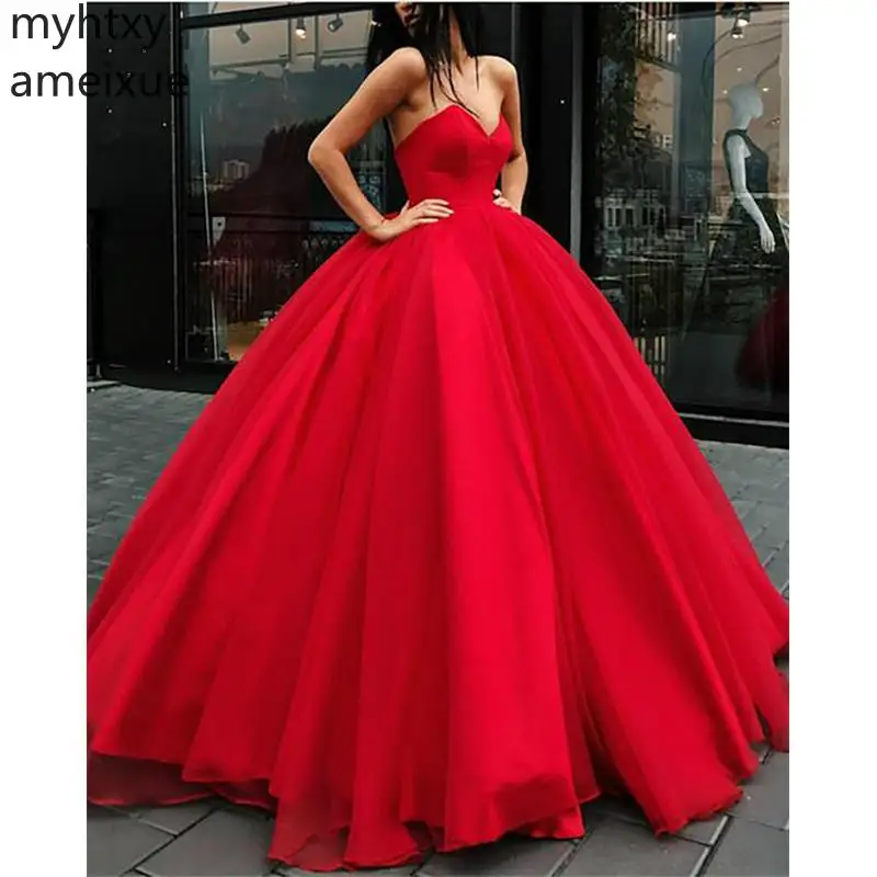 

2021 New Simple Red Formal Dresses Plus Size Evening Dresses A-Line Floor Length Sleeveless Long Prom Dressess Pleat Sweetheart