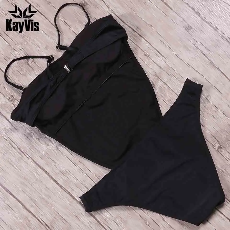 Женский купальник с открытой спиной KayVis однотонный в стиле ретро боди высоким
