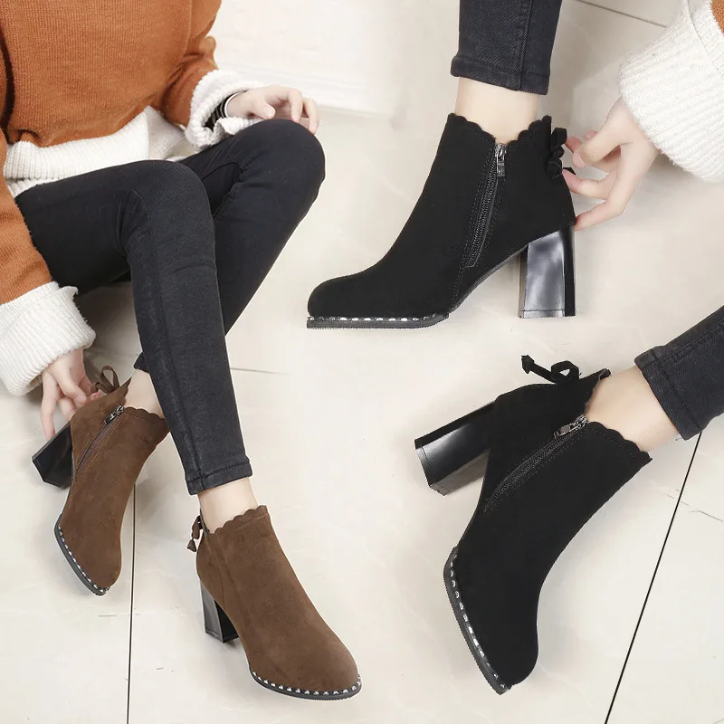 vintage Autumn Ankle Boots Fashion High Heel Shoes Women Chunky Heels Back Zipper Female Plus Size Short Boot For Laides Botas | Обувь
