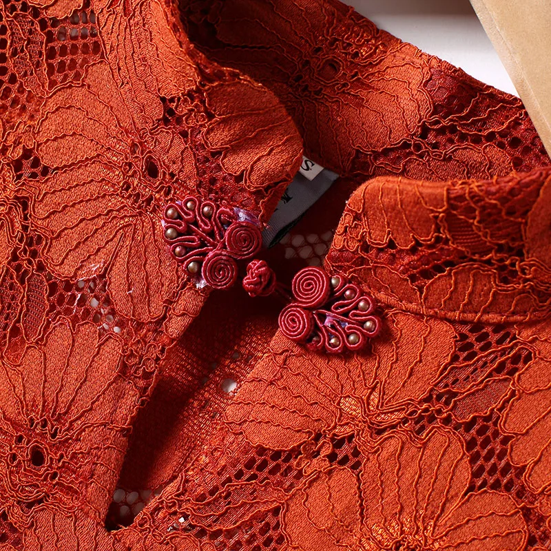 Повседневные кружевные платья 2019 летнее женское платье СО СТОЯЩИМ ВОРОТНИКОМ