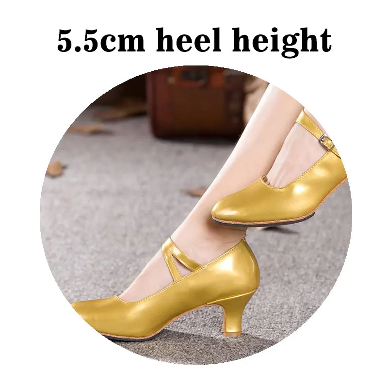 5.5cm-Gold HoYeeLin/Танцевальная обувь с закрытым носком для бальных танцев, танго; женская обувь на среднем каблуке; Танцевальная обувь для танго, вальса; домашняя подошва - Цвет: 5.5cm-Gold