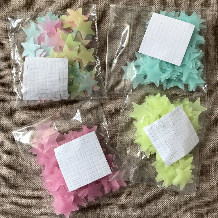 Free shipping 100sets 100pcs/set 3cm Star Wall Stickers 3D Plastic Fluorescent Paster Glowing In The Dark For Baby Room wen6009 | Дом и сад
