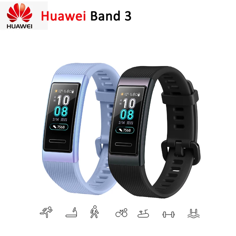 Оригинальный Huawei Band 3 Смарт-браслет с металлической рамкой Amoled полноцветный