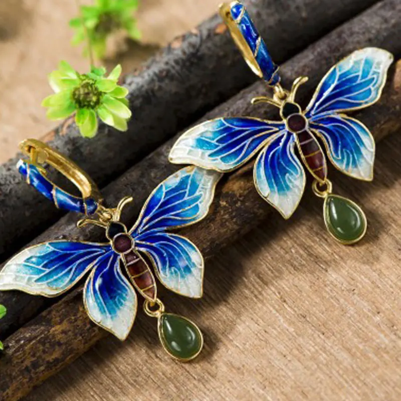 RADHORSE Jasper Earring Genuine 925 Sterling Silver Butterfly Modeling for Women Luxurious &amp Classic Style Fine Jewelry | Украшения и