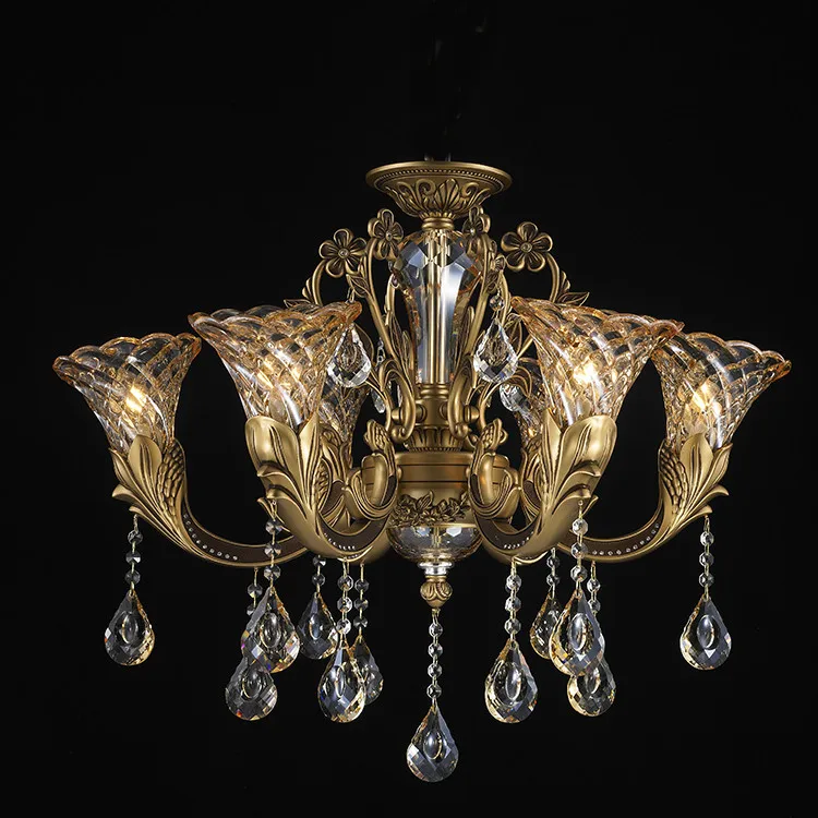 90-230v retro imitation copper crystal pendant light sitting room Villa compound floor bedroom zinc alloy | Лампы и освещение