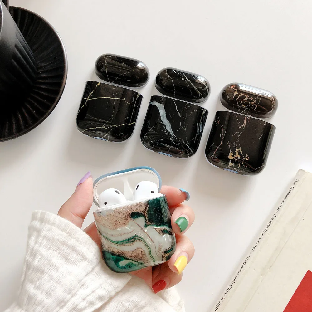 Чехол для AirPods мраморный Мягкий Силиконовый ТПУ чехол наушников Apple Airpods 2
