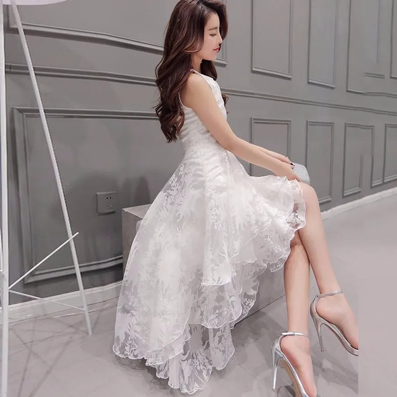 Женское Белое Бальное Платье Vestidos, кружевное платье без рукавов для подружки невесты, платья для вечеринок, асимметричное летнее платье