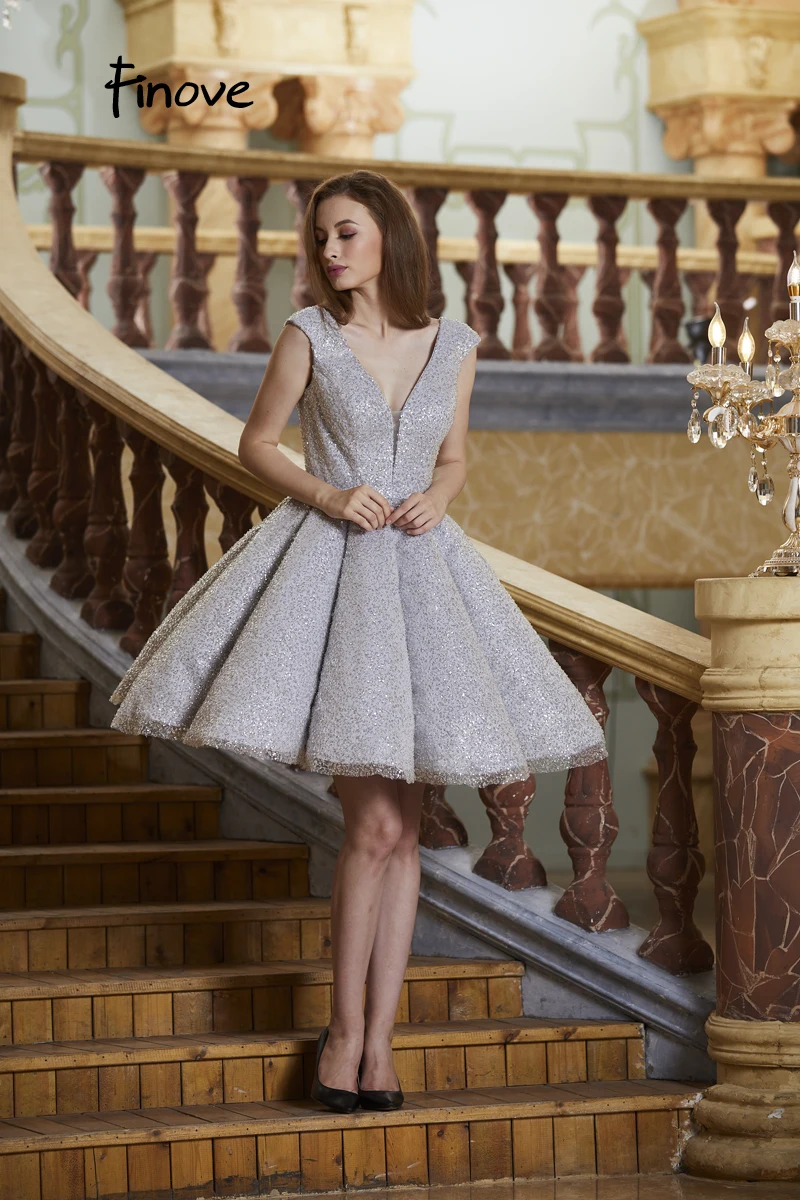 Finove коктейльное платье Vestido de coctail бальное платье полностью вышитое бисером длиной до колена с рюшами юбка для коктейля женское платье размера плюс