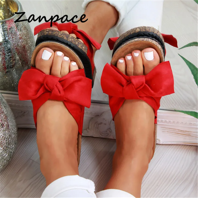 Шлепанцы с бантиком Женские леопардовые сандалии толстой подошвой и открытым