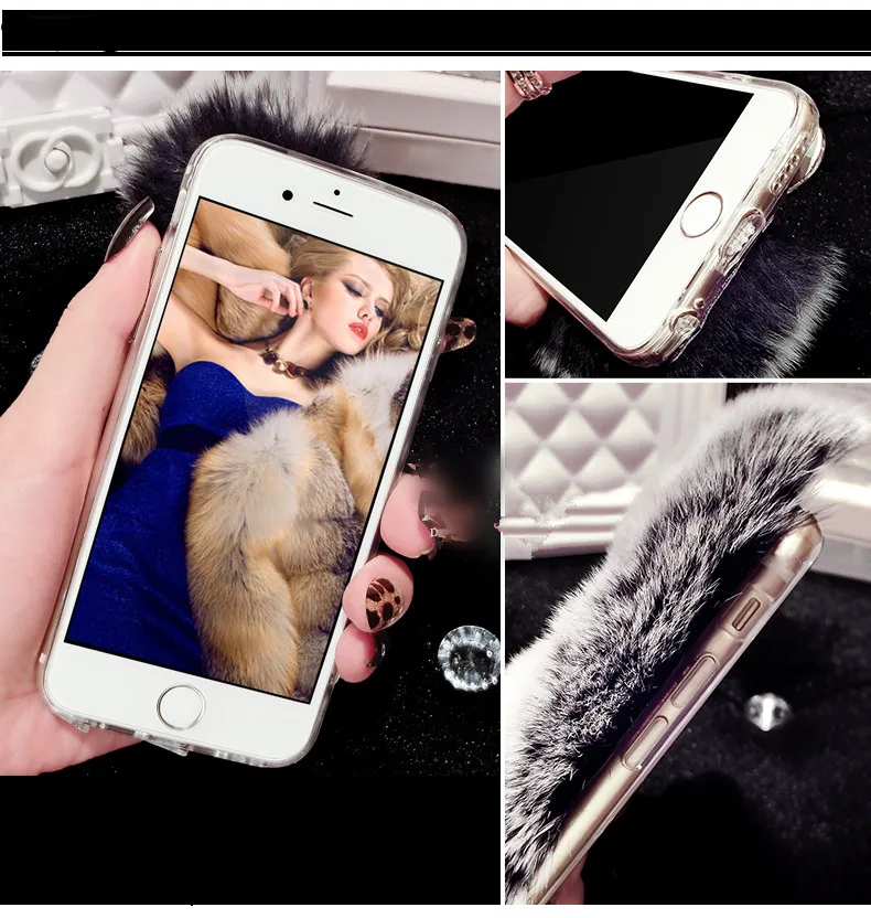 Чехол из кроличьего меха для iPhone 11 Pro Max Роскошный чехол с блестящими бриллиантами