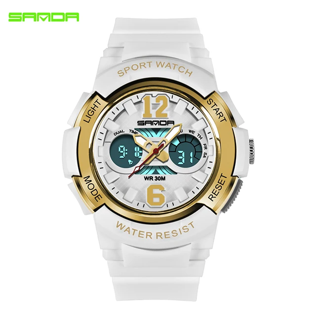 White gold SANDA 757, розовое золото, белые спортивные женские часы, модный светодиодный, цифровые женские часы, женские часы, montre homme, Relogio Feminino dourado - Цвет: White gold
