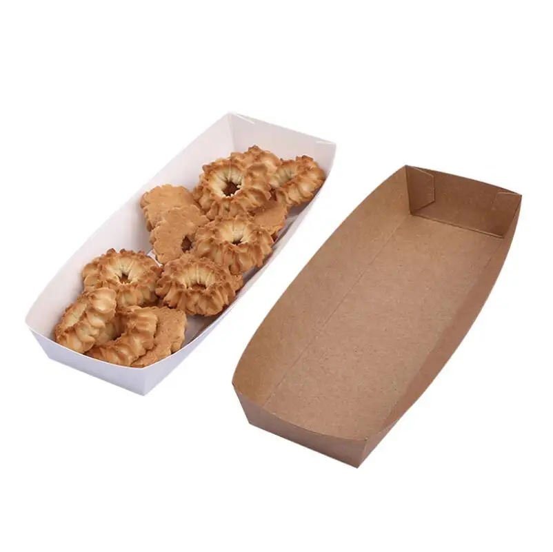 

20*6*3 см одноразовая белая коробка для крафт-лодок для чипа, лоток для еды, безопасная бумажная коробка, коробка для хранения жареной еды LX4929
