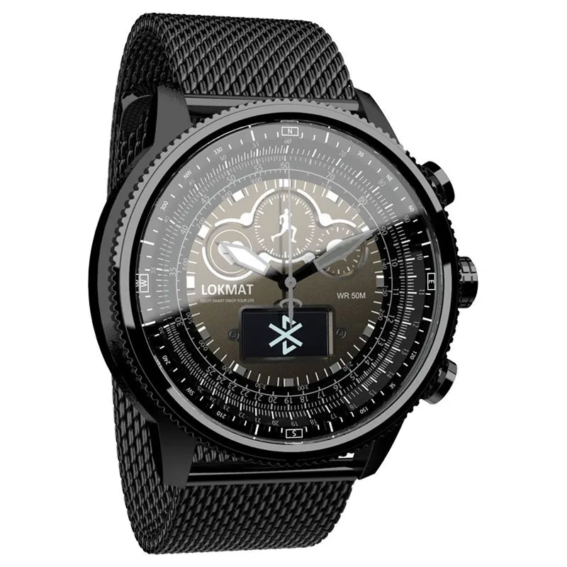 Metal strap black Новые умные часы LOKMAT для мужчин, спортивные, шагомер, Bluetooth, водонепроницаемые, Relogio, напоминание о звонках, умные часы для ios, Android phone - Цвет: Metal strap black