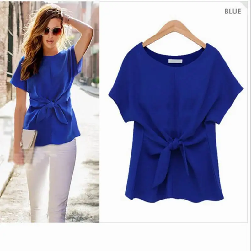 

women kimono Bowknot blouses O-neck short sleeve shirts chiffon casual vintage tops blusas blouse
