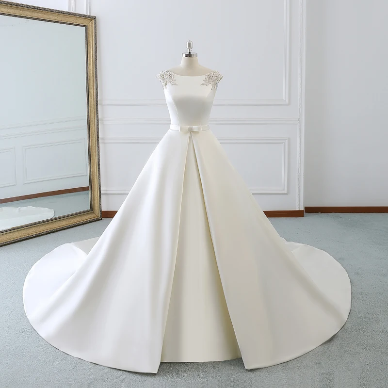 Винтажная атласная Кепка, рукав, бисер, кружево, Vestidos De Novia, открытая спина, длинный шлейф, а-силуэт, свадебные платья, свадебное платье