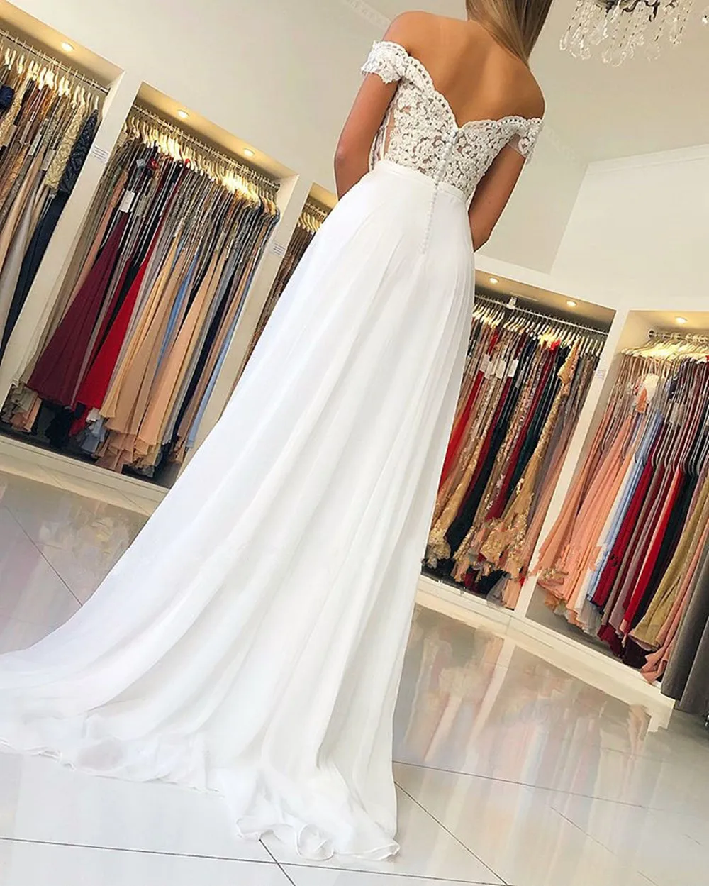 JIERUIZE White Chiffon Lace Boho Wedding Dresses Off the Shoulder Short Sleeves Summer Beach Gowns Bride | Свадьбы и торжества
